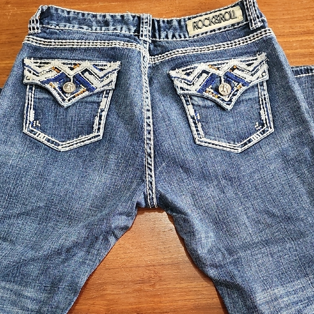 Rock & Roll Denim Jeans with Embroidered Pockets
